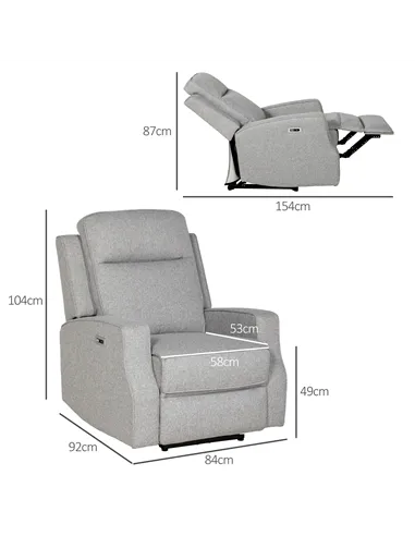 HOMCOM 150° Electric Reclining Chair, with USB port and Footrest - Grey