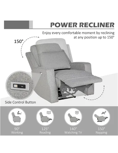 HOMCOM 150° Electric Reclining Chair, with USB port and Footrest - Grey