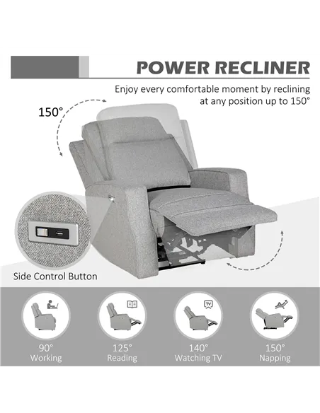 HOMCOM 150° Electric Reclining Chair, with USB port and Footrest - Grey