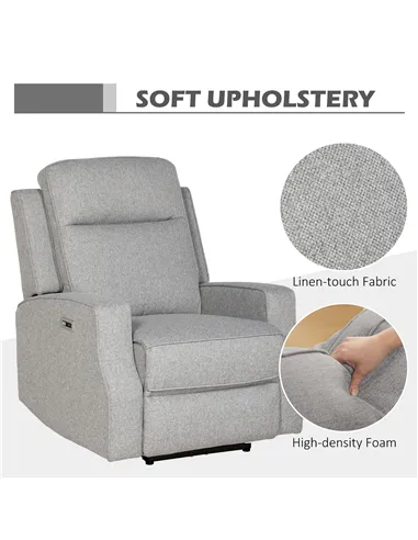 HOMCOM 150° Electric Reclining Chair, with USB port and Footrest - Grey