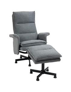 HOMCOM Swivel Recliner Chair and Footstool, Upholstered Massage Recliner Armchair with Remote Control, Timer and Steel Base, Gre