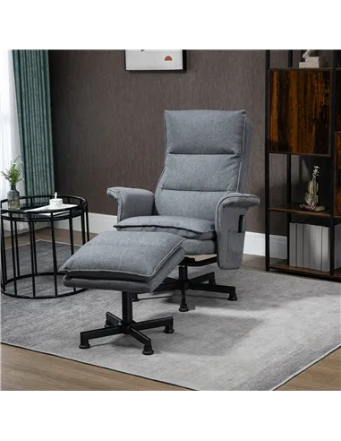 HOMCOM Swivel Recliner Chair and Footstool, Upholstered Massage Recliner Armchair with Remote Control, Timer and Steel Base, Gre