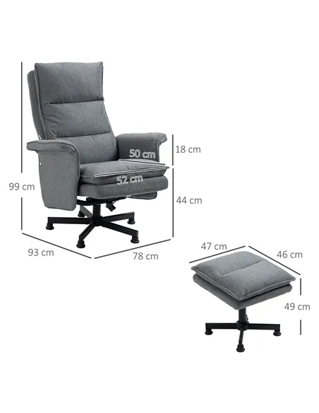 HOMCOM Swivel Recliner Chair and Footstool, Upholstered Massage Recliner Armchair with Remote Control, Timer and Steel Base, Gre