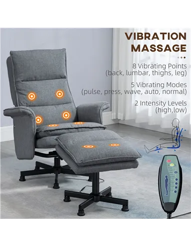 HOMCOM Swivel Recliner Chair and Footstool, Upholstered Massage Recliner Armchair with Remote Control, Timer and Steel Base, Gre