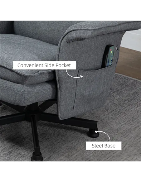 HOMCOM Swivel Recliner Chair and Footstool, Upholstered Massage Recliner Armchair with Remote Control, Timer and Steel Base, Gre