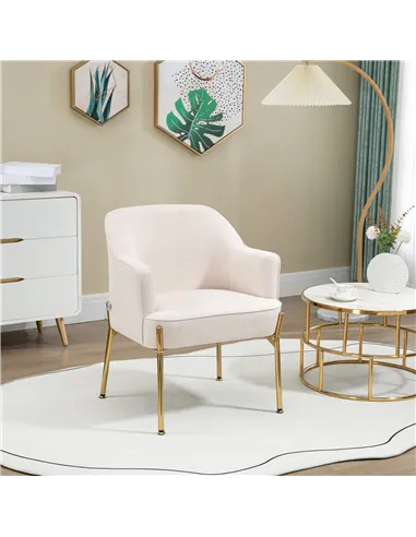 HOMCOM Fabric Accent Chair, Modern Armchair with Metal Legs for Living Room, Bedroom, Home Office, Cream