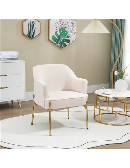 HOMCOM Fabric Accent Chair, Modern Armchair with Metal Legs for Living Room, Bedroom, Home Office, Cream