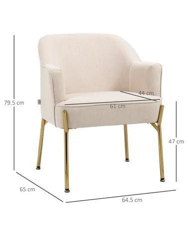 HOMCOM Fabric Accent Chair, Modern Armchair with Metal Legs for Living Room, Bedroom, Home Office, Cream