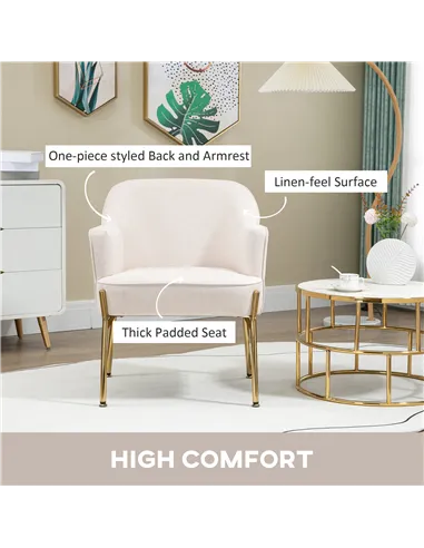 HOMCOM Fabric Accent Chair, Modern Armchair with Metal Legs for Living Room, Bedroom, Home Office, Cream