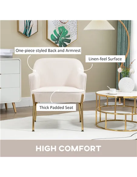 HOMCOM Fabric Accent Chair, Modern Armchair with Metal Legs for Living Room, Bedroom, Home Office, Cream