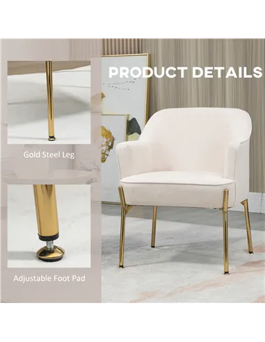 HOMCOM Fabric Accent Chair, Modern Armchair with Metal Legs for Living Room, Bedroom, Home Office, Cream