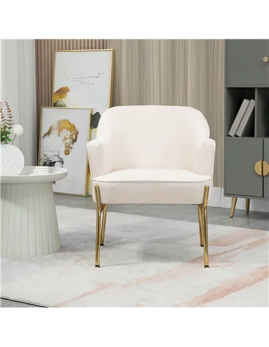 HOMCOM Fabric Accent Chair, Modern Armchair with Metal Legs for Living Room, Bedroom, Home Office, Cream