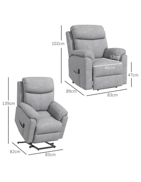 HOMCOM Power Lift Recliner Chair, Electric Lift Chair for Elderly, Overstuffed Linen Fabric Riser and Reclining Armchair with Re