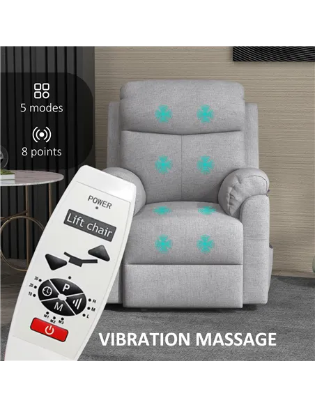 HOMCOM Power Lift Recliner Chair, Electric Lift Chair for Elderly, Overstuffed Linen Fabric Riser and Reclining Armchair with Re