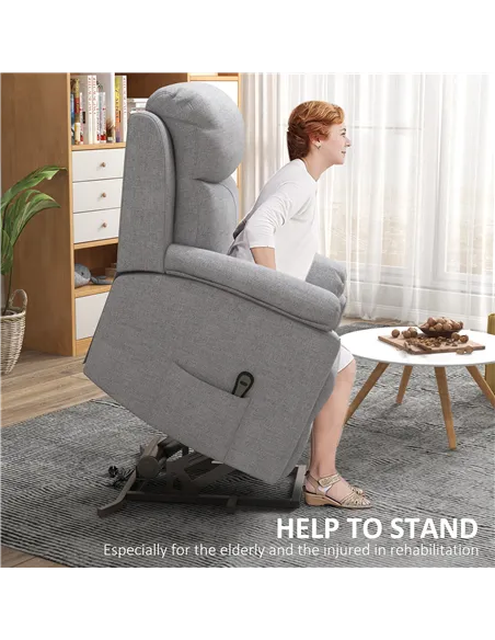 HOMCOM Power Lift Recliner Chair, Electric Lift Chair for Elderly, Overstuffed Linen Fabric Riser and Reclining Armchair with Re