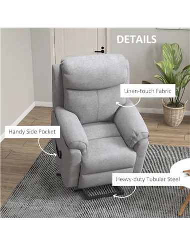 HOMCOM Power Lift Recliner Chair, Electric Lift Chair for Elderly, Overstuffed Linen Fabric Riser and Reclining Armchair with Re