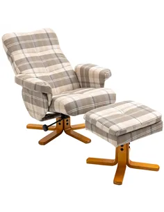 HOMCOM Linen Swivel Recliner Chair with Footstool, Wooden Base and Storage for Living Room, Multicolour