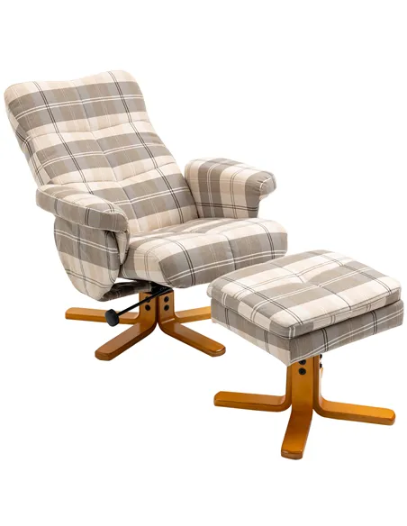 HOMCOM Linen Swivel Recliner Chair with Footstool, Wooden Base and Storage for Living Room, Multicolour