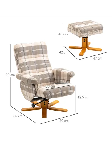 HOMCOM Linen Swivel Recliner Chair with Footstool, Wooden Base and Storage for Living Room, Multicolour