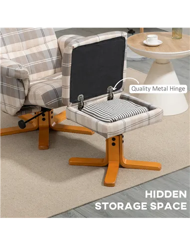 HOMCOM Linen Swivel Recliner Chair with Footstool, Wooden Base and Storage for Living Room, Multicolour