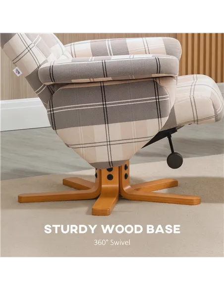 HOMCOM Linen Swivel Recliner Chair with Footstool, Wooden Base and Storage for Living Room, Multicolour