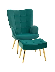 HOMCOM Modern Armchair with Footstool, Upholstered Accent Chair with Ottoman, Steel Legs, Velvet Wingback Chair for Living Room,