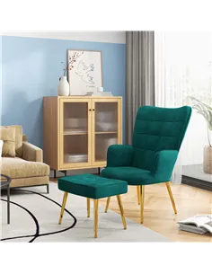 HOMCOM Modern Armchair with Footstool, Upholstered Accent Chair with Ottoman, Steel Legs, Velvet Wingback Chair for Living Room, 2