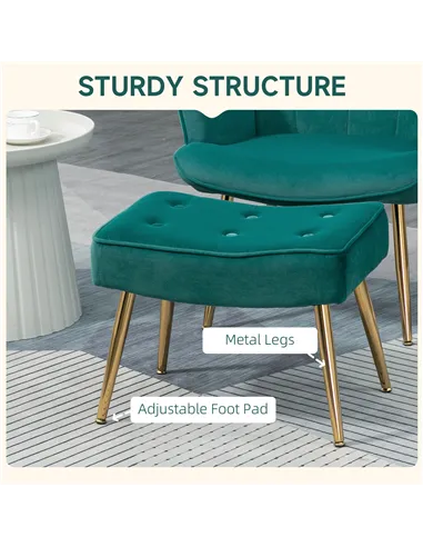 HOMCOM Modern Armchair with Footstool, Upholstered Accent Chair with Ottoman, Steel Legs, Velvet Wingback Chair for Living Room,