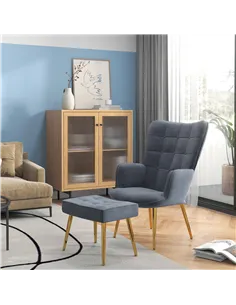 HOMCOM Modern Armchair with Footstool, Upholstered Accent Chair with Ottoman, Steel Legs, Velvet Wingback Chair for Living Room, 2