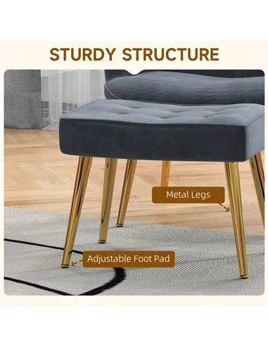 HOMCOM Modern Armchair with Footstool, Upholstered Accent Chair with Ottoman, Steel Legs, Velvet Wingback Chair for Living Room,