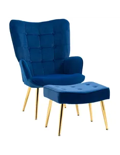 HOMCOM Modern Armchair with Footstool, Upholstered Accent Chair with Ottoman, Steel Legs, Velvet Wingback Chair for Living Room,