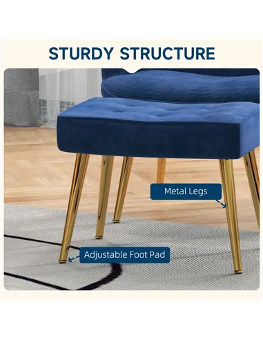 HOMCOM Modern Armchair with Footstool, Upholstered Accent Chair with Ottoman, Steel Legs, Velvet Wingback Chair for Living Room,