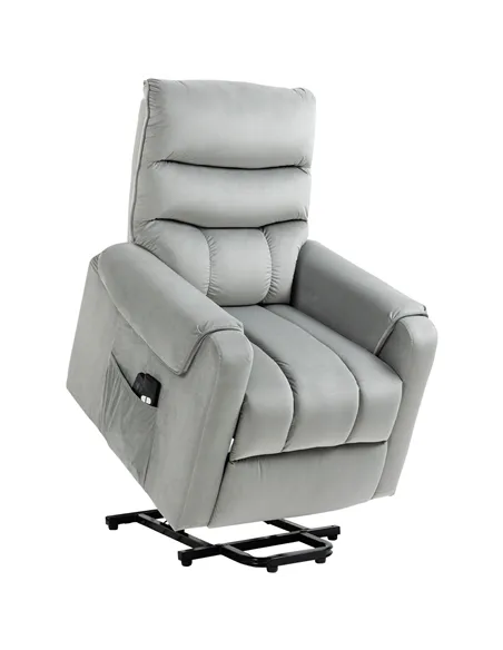 HOMCOM Vibration Massage Rise and Recliner Chair, Electric Power Lift Recliner with Remote Control and Side Pockets, Grey