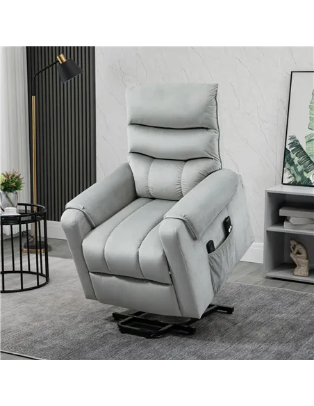 HOMCOM Vibration Massage Rise and Recliner Chair, Electric Power Lift Recliner with Remote Control and Side Pockets, Grey