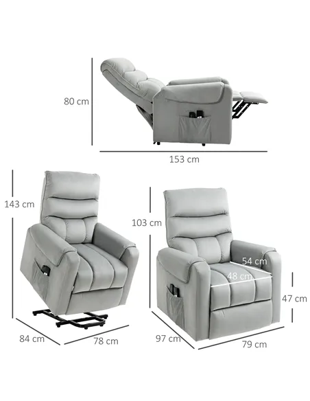 HOMCOM Vibration Massage Rise and Recliner Chair, Electric Power Lift Recliner with Remote Control and Side Pockets, Grey
