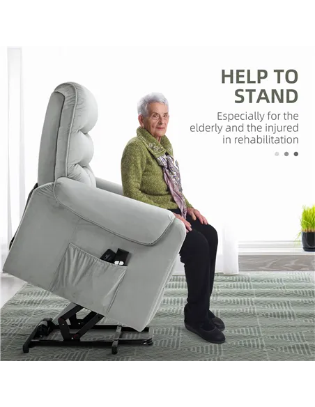 HOMCOM Vibration Massage Rise and Recliner Chair, Electric Power Lift Recliner with Remote Control and Side Pockets, Grey