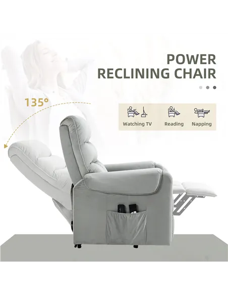 HOMCOM Vibration Massage Rise and Recliner Chair, Electric Power Lift Recliner with Remote Control and Side Pockets, Grey