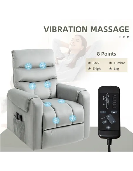 HOMCOM Vibration Massage Rise and Recliner Chair, Electric Power Lift Recliner with Remote Control and Side Pockets, Grey