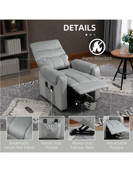 HOMCOM Vibration Massage Rise and Recliner Chair, Electric Power Lift Recliner with Remote Control and Side Pockets, Grey