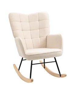 HOMCOM Berber Fleece Nursery Glider Rocker for Nursing, Wingback Rocking Chair for Living Room, Beige