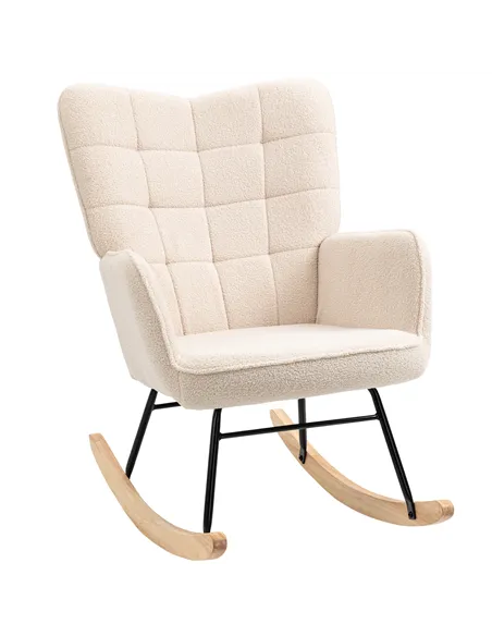 HOMCOM Berber Fleece Nursery Glider Rocker for Nursing, Wingback Rocking Chair for Living Room, Beige