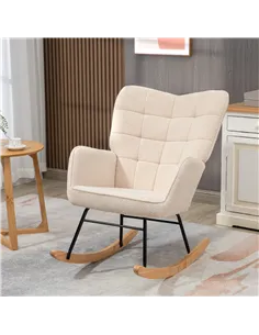 HOMCOM Berber Fleece Nursery Glider Rocker for Nursing, Wingback Rocking Chair for Living Room, Beige 2