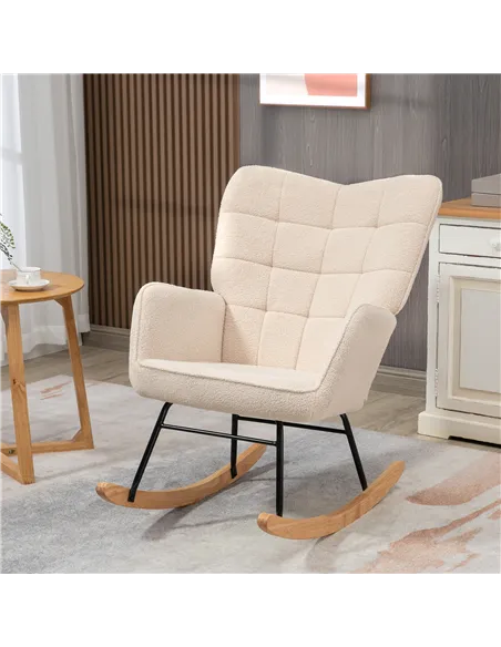 HOMCOM Berber Fleece Nursery Glider Rocker for Nursing, Wingback Rocking Chair for Living Room, Beige