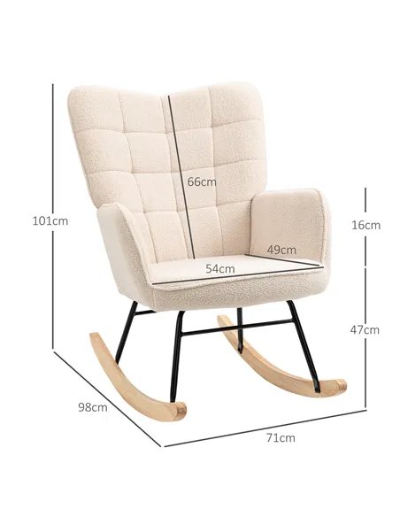 HOMCOM Berber Fleece Nursery Glider Rocker for Nursing, Wingback Rocking Chair for Living Room, Beige