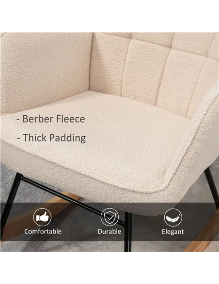 HOMCOM Berber Fleece Nursery Glider Rocker for Nursing, Wingback Rocking Chair for Living Room, Beige