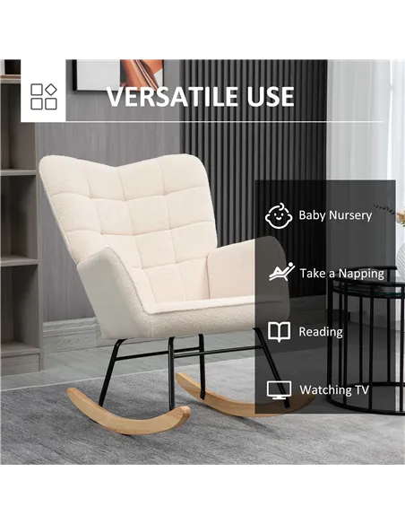 HOMCOM Berber Fleece Nursery Glider Rocker for Nursing, Wingback Rocking Chair for Living Room, Beige