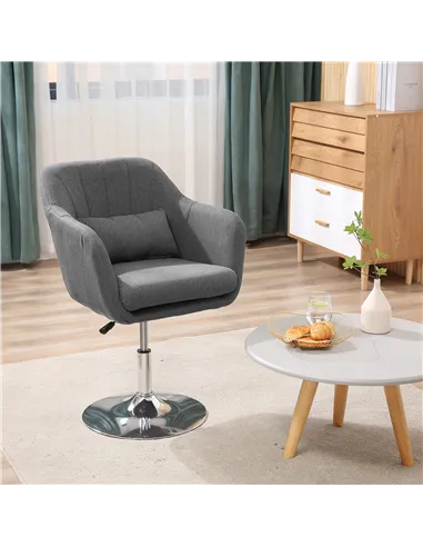 HOMCOM Swivel Linen Fabric Accent Chair for Living Room Contemporary Vanity Armchair with Adjustable Height Thick Cushion Lumbar