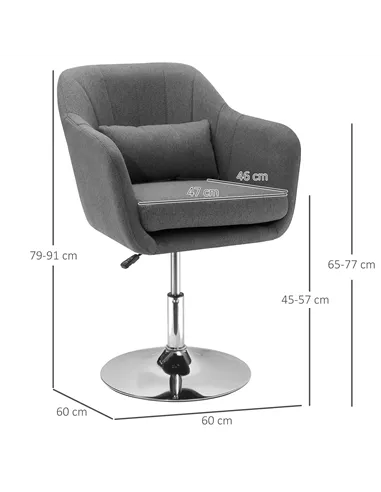 HOMCOM Swivel Linen Fabric Accent Chair for Living Room Contemporary Vanity Armchair with Adjustable Height Thick Cushion Lumbar