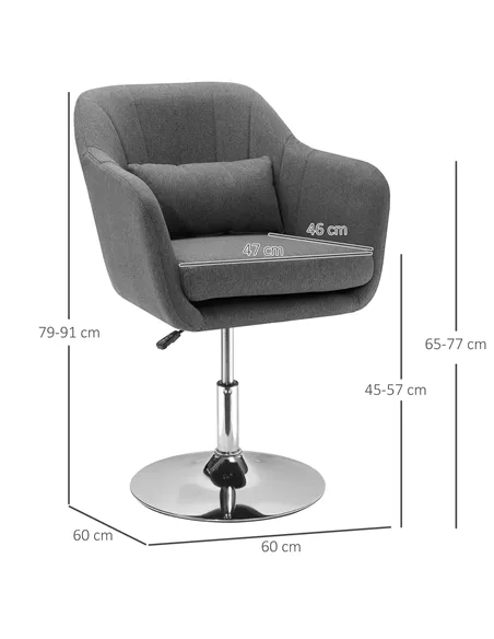 HOMCOM Swivel Linen Fabric Accent Chair for Living Room Contemporary Vanity Armchair with Adjustable Height Thick Cushion Lumbar