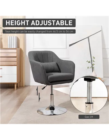 HOMCOM Swivel Linen Fabric Accent Chair for Living Room Contemporary Vanity Armchair with Adjustable Height Thick Cushion Lumbar